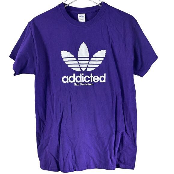 Addicted San Francisco Mens 420 Stoner Marijuana Weed Leaf Purple T-Shirt Sz M - Picture 1 of 5